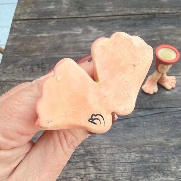 Vintage Set Art Pottery Funny Face Waddle Feet Candle Holders Air Planter Whimsy - Picture 11 of 11